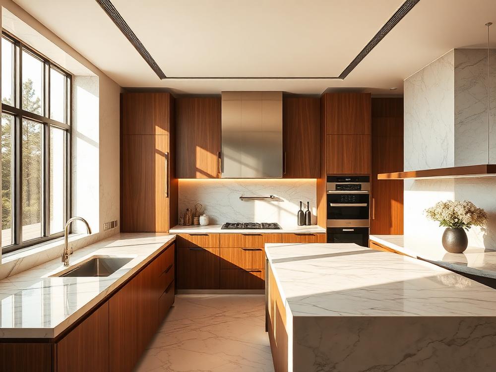 Luxury modern kitchen with marble countertops